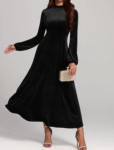  Damen Midikleid schwarzes kleid Freizeitkleid Cocktailkleid Abendkleid Elegant Mode Modern Täglich Outdoor Ausgehen Normale Passform Einfach Langarm Rundhalsausschnitt Schwarz Frühling Winter Herbst