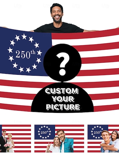  benutzerdefinierte 250. Jahrestag amerikanische Flagge mit Foto personalisierte Wandteppich Poster entwerfen Sie Ihr Bild für Dekor Clubs Konzerte Bars Schlafsäle Wohnzimmer Schlafzimmer