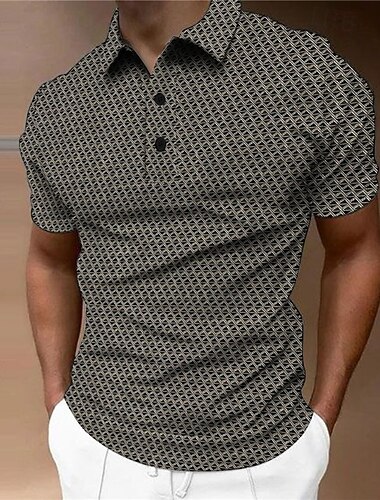  Homme Géométrique Polo Chemise de golf Manche Courte Polos Chemises à Col Vêtement décontracté de travaile Vêtements de travail Tenue formelle Vêtements de festival Boutons Impression 3D Jaune Gris