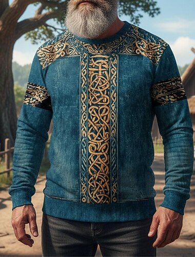  Ανδρικά Πουλόβερ Πράσινο Χακί Θαλασσί Σκούρο γκρι Στρογγυλή Ψηλή Λαιμόκοψη Κελτικός κόμπος Στάμπα Causal Καθημερινά Αργίες Βίντατζ Βίκινγκ Φθινόπωρο Χειμώνας Ρούχα Φούτερ Φούτερ