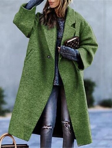  Γυναικεία Casual Jacket Άνετο Αναπνέει Κουμπιά Καθημερινό Σκέτο Διακοπές Δρόμος Causal Καθημερινά Ρούχα Μονόπετο Μακρύ Κλασικό Πέτο Υπερμεγέθη Μακρυμάνικο Εξωτερικά ενδύματα