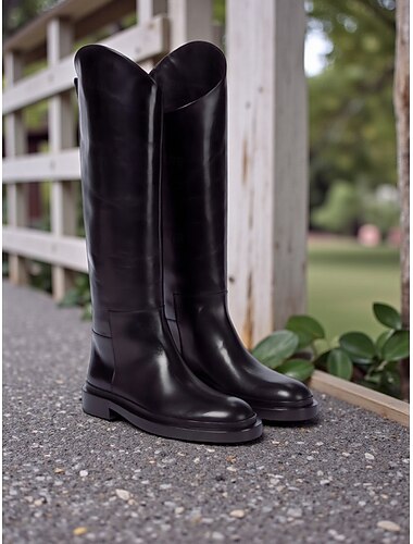  Botas de montaria femininas de couro premium, calçado clássico de cano alto estilo equestre para atividades ao ar livre e roupas da moda