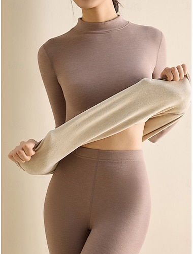  Γυναικεία Ισοθερμικά εσώρουχα Σετ Πυτζάμες Καθημερινό Ανατομικό Μονόχρωμες Ελαστική μέση Παντελόνι Σπίτι Καθημερινά Μακρυμάνικο Mock Neck Μαύρο Ανθισμένο Ροζ Ανοικτό Καφέ Πράσινο του τριφυλλιού Χακί