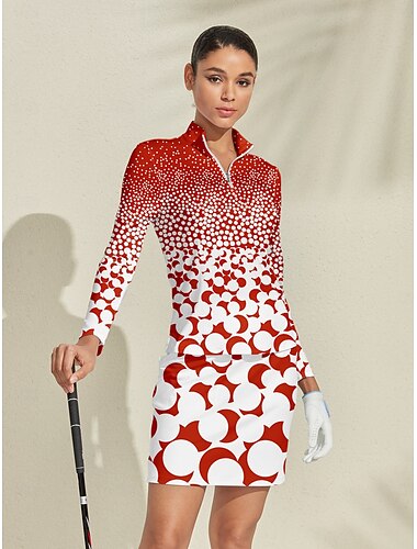  Mulheres Camisa polo de caminhada Vermelho Manga Longa Blusas Roupas femininas de golfe, roupas, roupas, roupas
