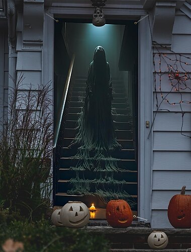  Halloween gobeläng Dörrskydd Utomhus banderoller Spöke 3D Mörk punkgotik Fest Utomhus Bakgrundsfotografering Ytterdörr Väggveranda Dekorationer Vägg Dörr Bakgrund
