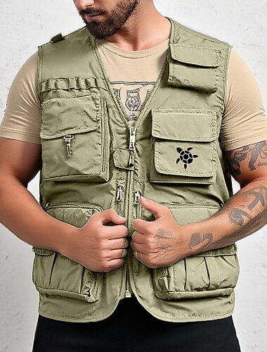  Bărbați Broască țestoasă Γιλέκο Gilet Vesta de pescuit Tactic Practic Casual Fotografie Camping și drumeții Vânătoare Uscare rapidă Buzunare multiple Vestă de pescuit cu plasă detașabilă la spate