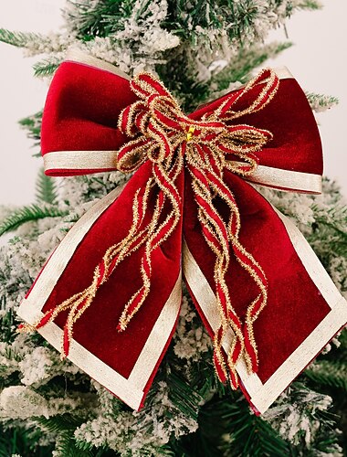  julesløyfepynt, store fløyelssløyfer med luksuriøs gullkant til juletrepynt, innendørs utendørsdekorasjon til høytidsfest