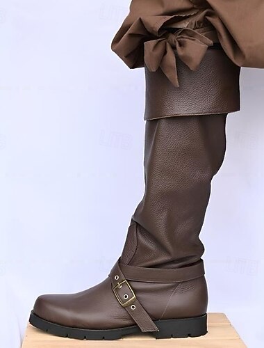  عتيق / معتق العصور الوسطى عصر النهضة أغطية التمهيد قرصان الفايكينج الصليبي الجان ملابس تنكرية رجالي قرصان ستيمبانك عيد الرعب حفلة تنكرية LARP للبالغين غطاء الحذاء