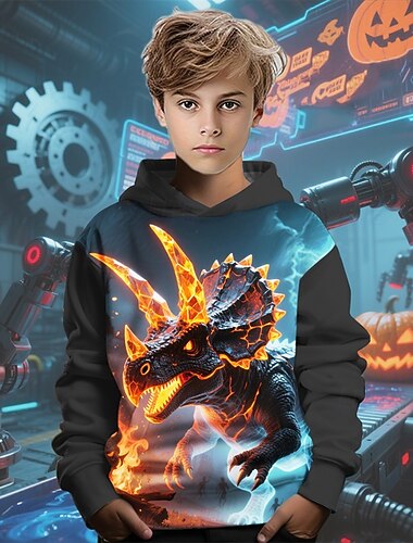  ハロウィーン 男の子 3D カートゥン 恐竜 パーカー 長袖 春 秋 ファッション ストリートファッション 子供 4〜12年 フード付き アウトドア カジュアル 日常 レギュラー