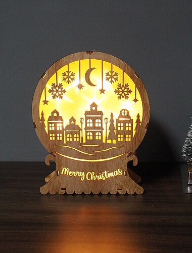  Luzes decorativas de Natal em LED de madeira enfeites de mesa adereços de Natal quartos internos salas de estudo salas de jantar luzes decorativas de atmosfera caixa de bateria AA