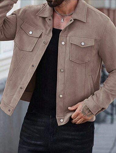  رجالي سترة خفيفة الوزن سترة من جلد الغزال الصناعي جاكيت كاجوال عطلة مناسب للبس اليومي متنفس جيب الربيع الخريف سهل موضة كلاسيكي Lapel قصيرة لون الجمل أسود أحمر أزرق البحرية جاكتس