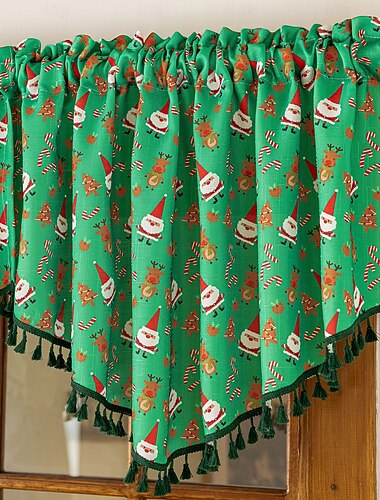  וילון וילון לחג המולד עם הדפס סנטה קלאוס, וילונות טיפול לחג לקישוט חדר השינה בסלון