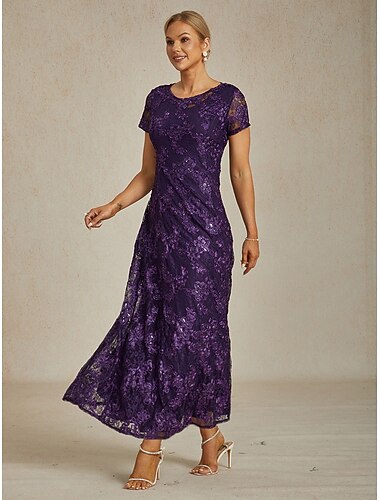  Dames Maxi-jurk Schede jurk Elegant Feest cocktail Normale pasvorm Effen Kleur Korte mouw Strakke ronde hals Aubergine Zomer Lente