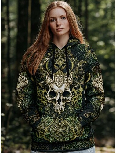  viking bohém női pulóver kapucnis pulóver grafikus geometrikus western etnikai lezser hosszú ujjú kapucnis felsők utcai lezser patchwork minta elülső zsebbel