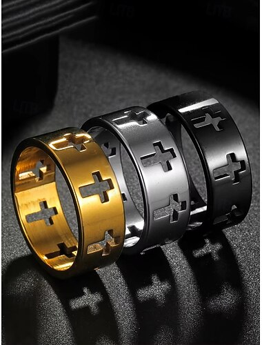  Herre titanium stål korsring, holdbart rustfrit stål gotisk båndsmykke, moderigtig religiøs statement ring til daglig brug, fest og gaver