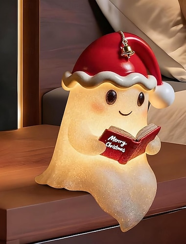  Lampe de lecture fantôme, chapeau de Noël, petite lampe fantôme avec livre, veilleuse fantôme de Noël 3D, jolie statue fantôme lumineuse de Noël, décoration de maison, cheminée, étagère de chambre,