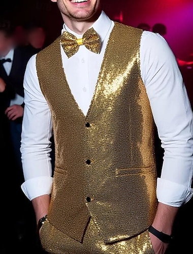 سترة رجالية برقبة على شكل حرف V للحفلات بلون أسود فضي ذهبي مقاس مخصص   سترة رجالية برقبة على شكل حرف V للحفلات بلون أسود فضي ذهبي مقاس مخصص