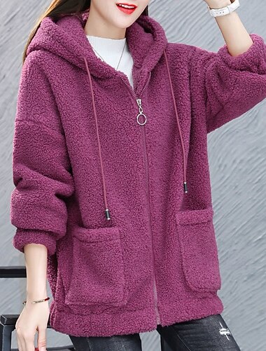  女性用 テディフリースケット 防風 ウォーム ジッパーを閉める 長袖 スポーツ 純色 トップス ために 旅行 屋外 ランニング ルーズフィット アクティブウェア