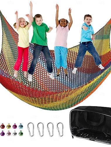  Rete da arrampicata arcobaleno, ponte di sicurezza a doppio strato, in poliestere resistente alle intemperie, per case sugli alberi, avventure all'aria aperta e divertimento in giardino, set da gioco