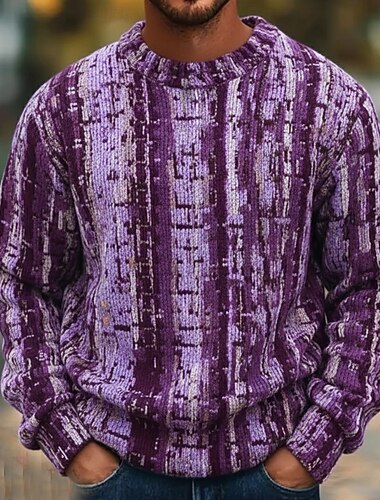  Miesten Väripalikka Abstrakti Neulepusero Knitwear Pyöreäkauluksinen Vapaa-aika Loma Koti Katu 3D-tulostus Neulominen Pidä Lämmin Pitkähihainen Kevät Syksy Talvi Sininen Purppura Multi Color