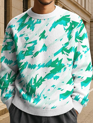  Herre Fargeblokk Pullover genser Strikketøy Crewneck Fritid Feriereise Daglig 3D-utskrift Strikking Hold Varm Langermet Vår Høst Vinter Blå Lilla Grønn