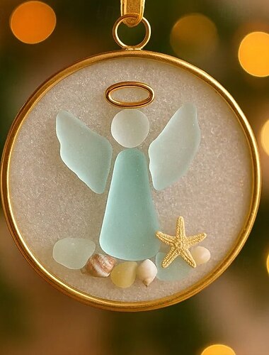  Kystjulepynt - håndlaget sjøglassdekor med mini-sjøstjerner &Juletre-dekor i hvit sand, ideell som gaver til julesammenkomster med familier &dekorasjon for feriehuset