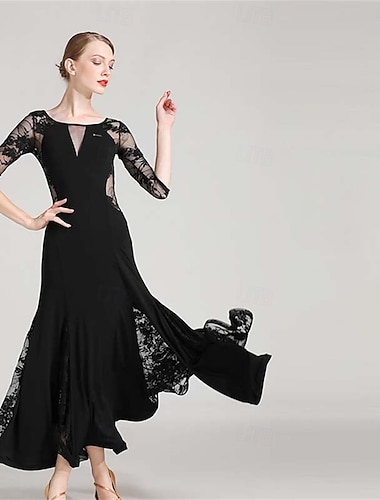  Dámské krajkové šaty s dlouhým rukávem a moderním tanečním kostýmem pro společenské tance, velké swingové šaty