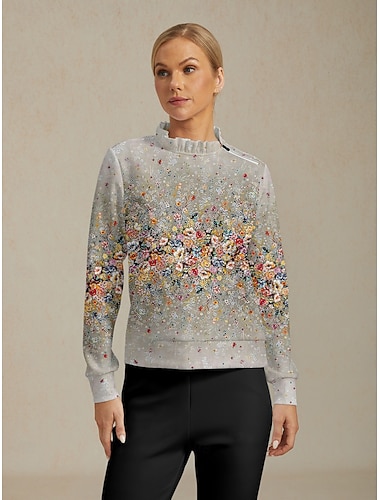  Damskie Bluza z kapturem Szary Długi rękaw Top Damskie stroje golfowe Odzież Stroje Noś odzież
