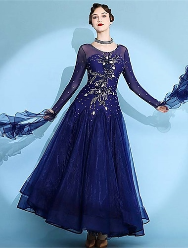  Damekjole med lange ermer til vals og moderne ballroom-dans, konkurransekjoler, opptredensklær