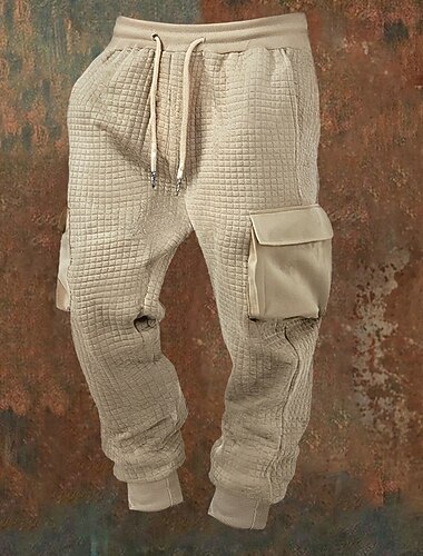  Homme Joggings Pantalon Jogger Pantalons Pantalon gaufré Cordon de serrage Avec Poches Taille Élastique Uni Confort Quotidien Sport en Plein Air Mode Occasionnel Kaki Micro-Élastique