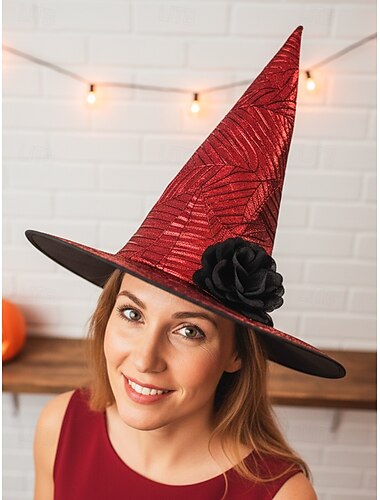  Halloween heksenhoed voor dames – opvouwbare kleurrijke punthoed met bloemendecoratie voor kostuumfeesten, cosplay en festivaloutfits