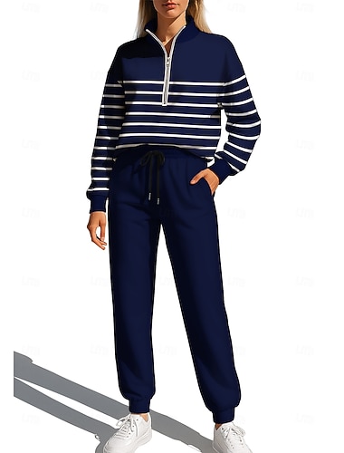  Jul Dame Genser Joggedress sweatsuit Snorer Glidelås Geometrisk Jakke og joggebukser Atletisk klesett Vår Mørk Marineblå Avslappet Trene Utendørs Myk Posete Langermet Sport Sportsklær Elastisk Normal