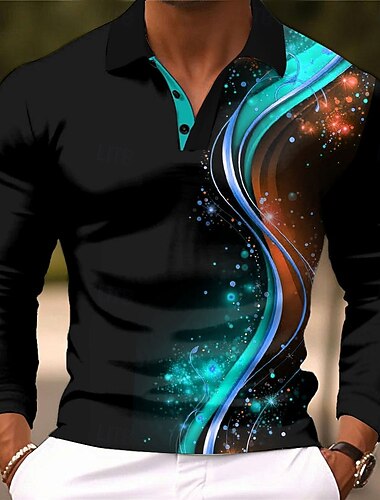  Herre Abstrakt Geometrisk Polo Langærmet Polo skjorter Skjorter med krave Forretningsmæssigt afslappet Forretning atletiktøj Dagligdagstøj 3D-udskrivning Knapper Forår Efterår Vinter Rød Blå Grøn