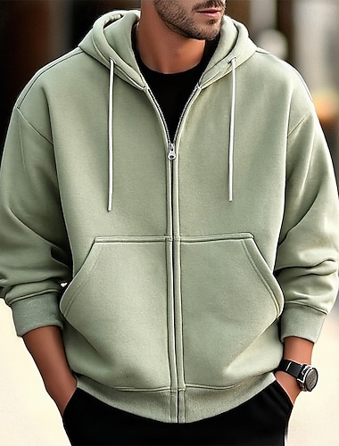 Муж. Толстовка Толстовка с капюшоном на молнии Абрикосовый Серый 2 # Черный Белый Винный Капюшон Полотняное плетение Застегнуться Карман Для занятий спортом Повседневные Праздники Полиэстер