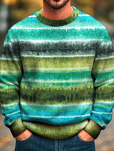  Per uomo Strisce orizzontali Maglione Maglieria Girocollo Casual Vacanza Streetwear Quotidiano Stampa 3D Lavoro a maglia Tenere al caldo Manica Lunga Primavera Autunno Inverno Blu Marrone Verde