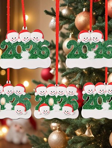  2026 familie kerst hars ornamenten met rood lint diy handgeschreven namen kerst sneeuwpop kerstboomversiering perfect voor Valentijnsdag, wintervakanties &kerstcadeaus