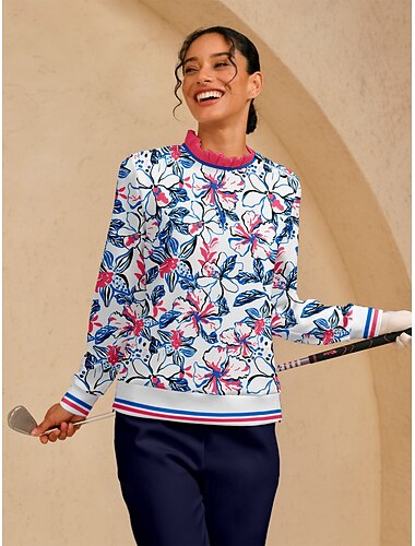  Mulheres Moletom Azul Manga Longa Blusas Roupas femininas de golfe, roupas, roupas, roupas
