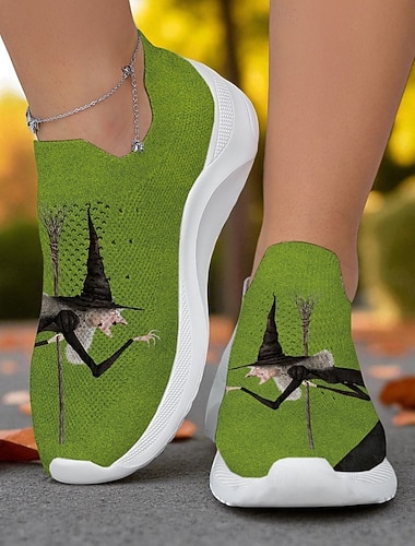  Women's Witch Art Print Slip-On Sneakers with Comfortable Cushioning, Halloween Festival Casual Shoes for Costume Party and Daily Wear
