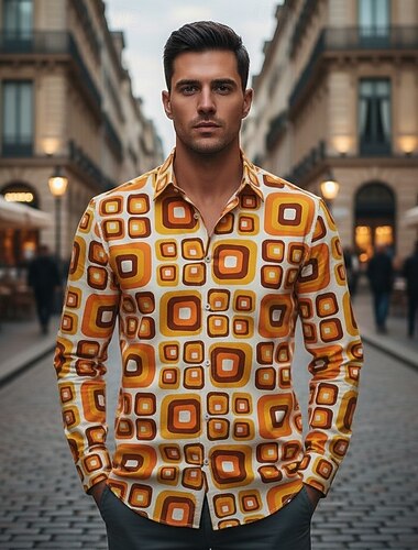  Retro Vintage 1970er Disko Hemd Aloha-Hemd Hippie Geometrisch Psychedelisch Kostüm Herren Halloween Karneval Urlaub Party Alltagskleidung Erwachsene Hemd