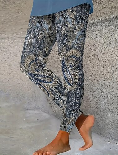  Per donna Leggings Leggings comodi Vacanza Casual Lunghezza intera Vita Alta Paisley Stampa Calore Termico Confortevole Elasticizzato Vacanza Casuale Quotidiano Blu Autunno Inverno Vestibilit