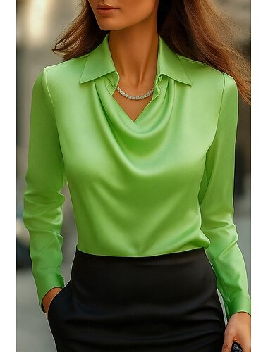 Dame Skjorte Nyanse Grafisk Geometrisk Elegant Stilfull Grunnleggende Langermet Cowl-hals Vanlige topper Arbeid Festkveldsklær Daglig Rynket Drapering Gressgrønn Lysegrønn Grønn Vår Høst Vinter Vår