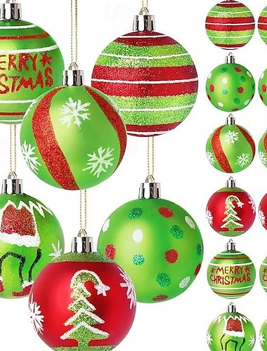  12 kpl joulukuusenpallokoristeita, 2,4 tuuman punaisia ja vihreitä kimaltelevia roikkuvia lamppuja joulukuusenkoristeisiin