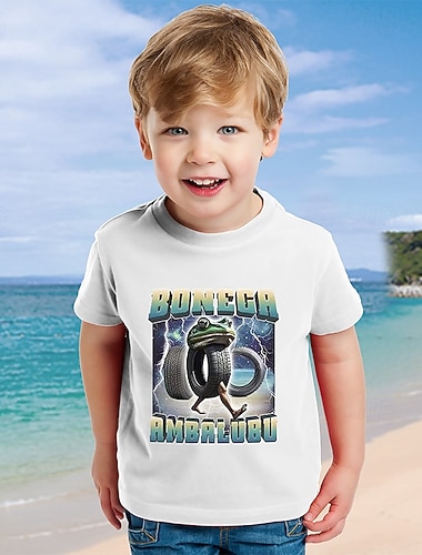  Para Meninos 3D Desenho Animado Camisa Camiseta Manga Curta Verão Primavera Moda Básico Infantil 4-12 anos Gola Redonda Ao ar livre Casual Diário Normal