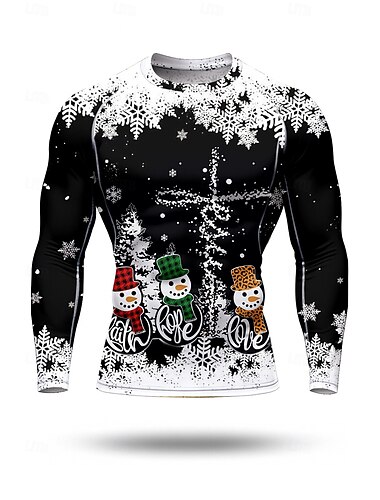  Navidad Hombre Camiseta Compresión Camiseta para correr Manga Larga Camiseta Letra Secado rápido Compresión Power Flex Dispersor de humedad Entrenamiento de gimnasio Entrenamiento activo Ejercicio