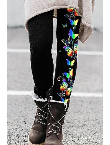  Dame Leggings Ferie Årgang Etnisk stil Full lengde Høy Midje Grafisk Sommerfugl 3D-utskrift Hurtigtørkende Pusteevne Myk Elastisk utendørs Hjem Avslappet Blå Lilla Grønn Høst Slank Fasong