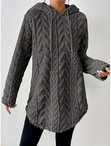  Per donna Felpa Casual Morbido Tinta unica A Coste Con Cappuccio Lavorato a maglia Manica Lunga Top Regolari Maglia All'aperto Quotidiano Weekend Nero Bianco Autunno Inverno