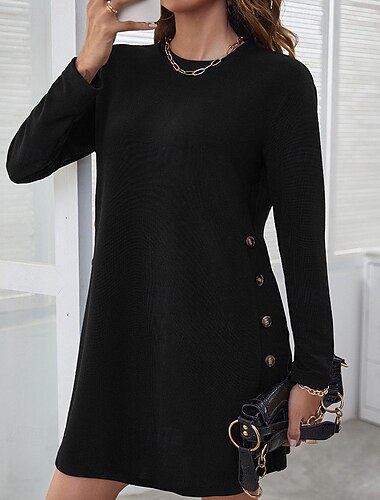  Mujer Mini vestido Vestido negro Vestido informal Vestido Cóctel Vestido formal Elegante Moderno Diario Noche Fin de semana Ajuste regular Plano Manga Larga Cuello Barco Negro Rosa Gris Primavera