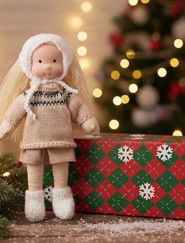  Păpușă Waldorf lucrată manual, fetiță, cu haine confortabile - păpușă de pluș moale de 29 cm, cu cutie cadou pentru copii mici, cadou ideal de Crăciun pentru fete și copii