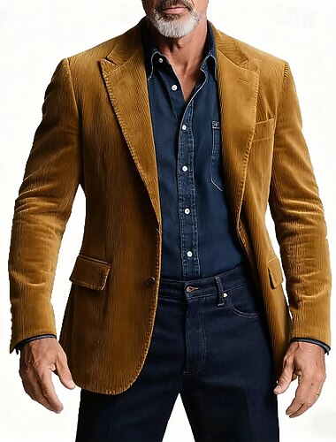  Herren Blazer Blazer aus Cord Geschäft Cocktailparty Hochzeitsfeier Mode Lässig Frühling Herbst Polyester Einfach Tasche Knöpfe Bequem Einreihig Blazer Dunkelgrau Schwarz Gelb Blau