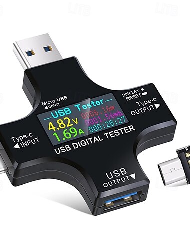  USB Tester Type-C USB-C Tester Voltage Current Tester Detector Reader Multimeter Color Screen for Phone Laptop Power Bank etc.